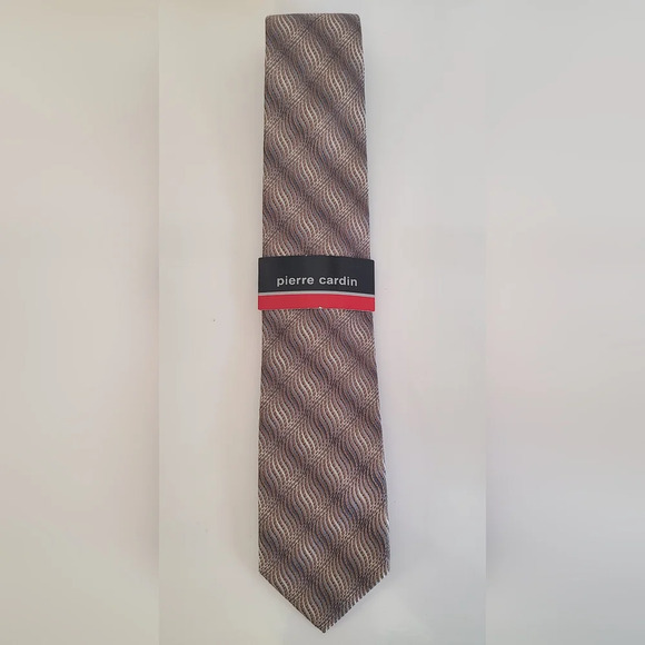 Vintage PIERRE CARDIN 100% Silk Brown Cream Grey Tie, New With Tag - Picture 2 of 4
